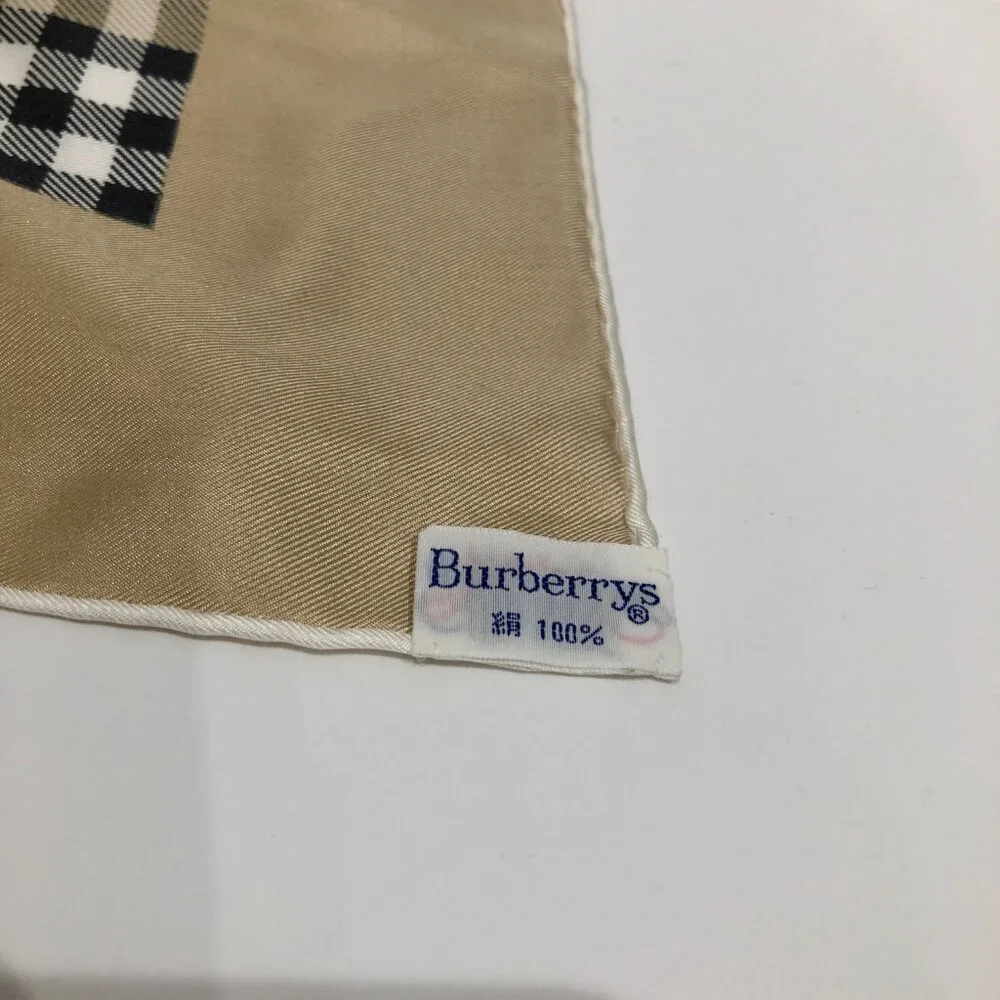 #26 Burberry Beige  Check Silk Scarf Sku# 85315 (Gently Used) - Picture 12 of 13